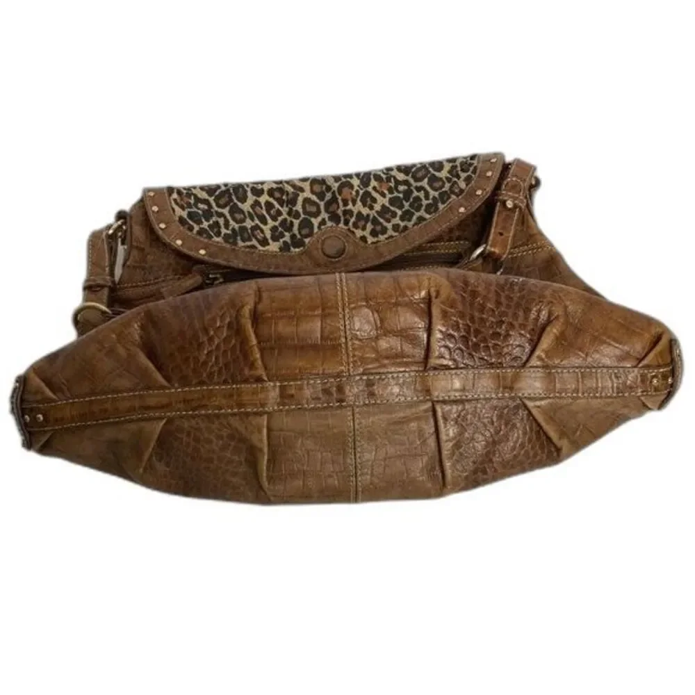 MAXX New York Women's Croc / Leather Jaguar Lining Adj Shoulder Bag Brown GC